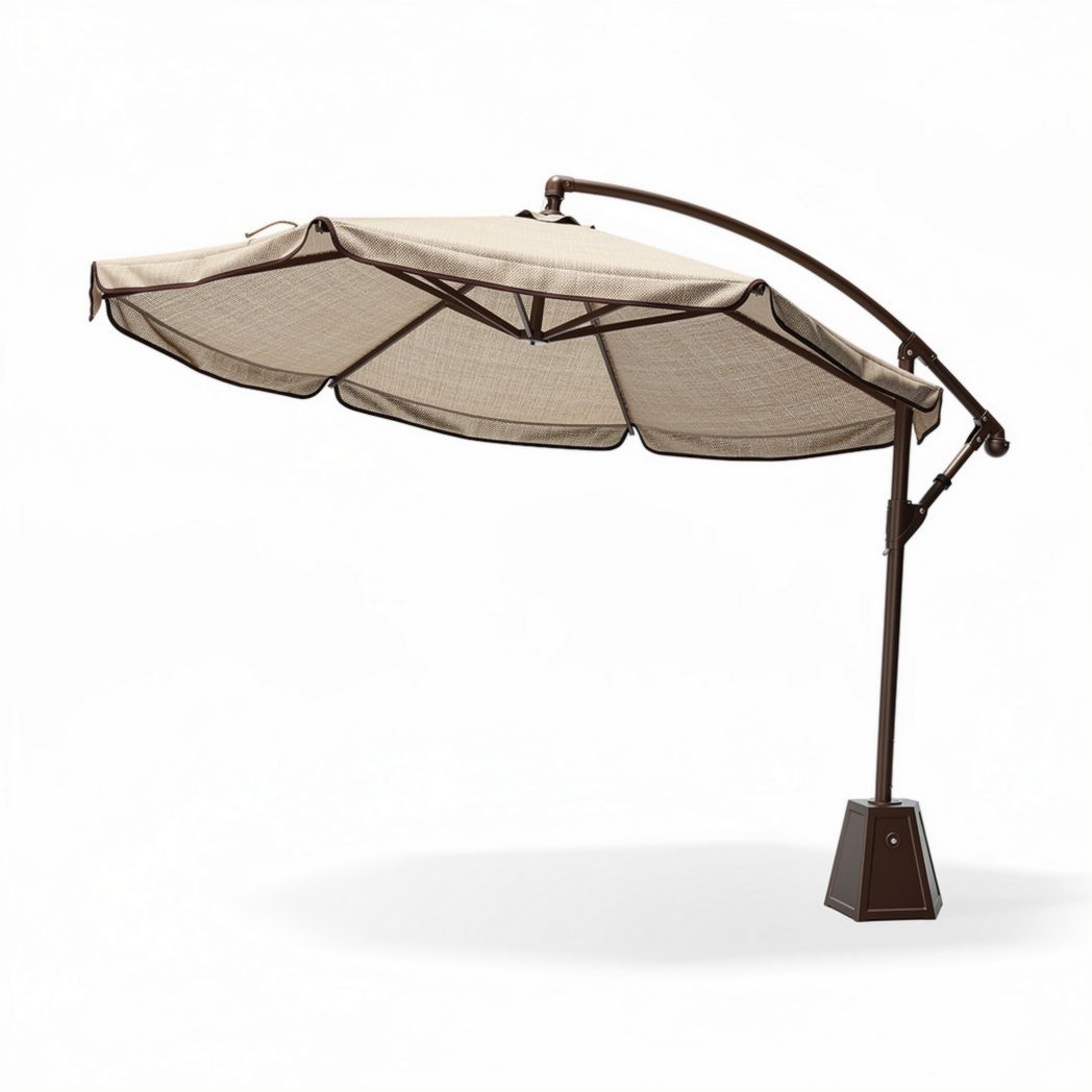 Zandkleurige parasol met een diameter van 250 cm en een verstelbare arm