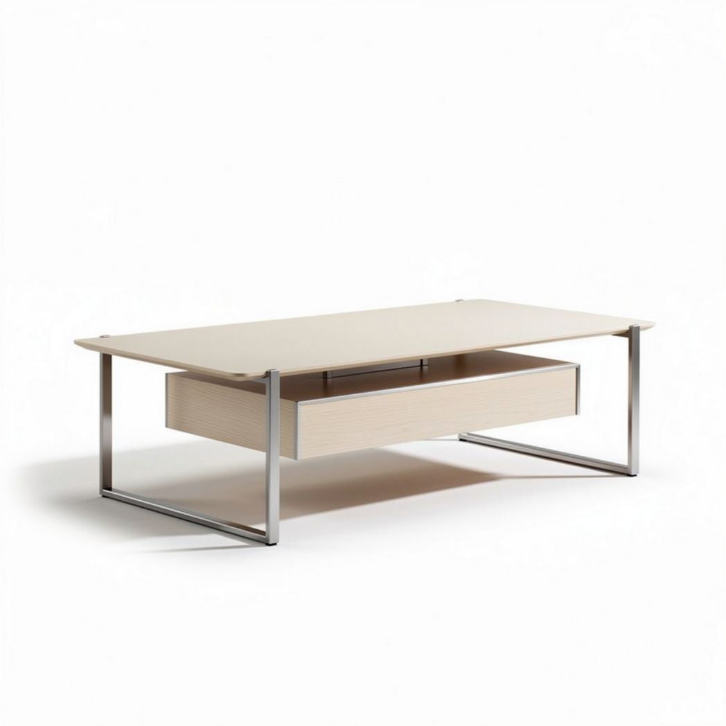 Salontafel van hout met een lade 120 x 60 x 40cm in beige en metaal