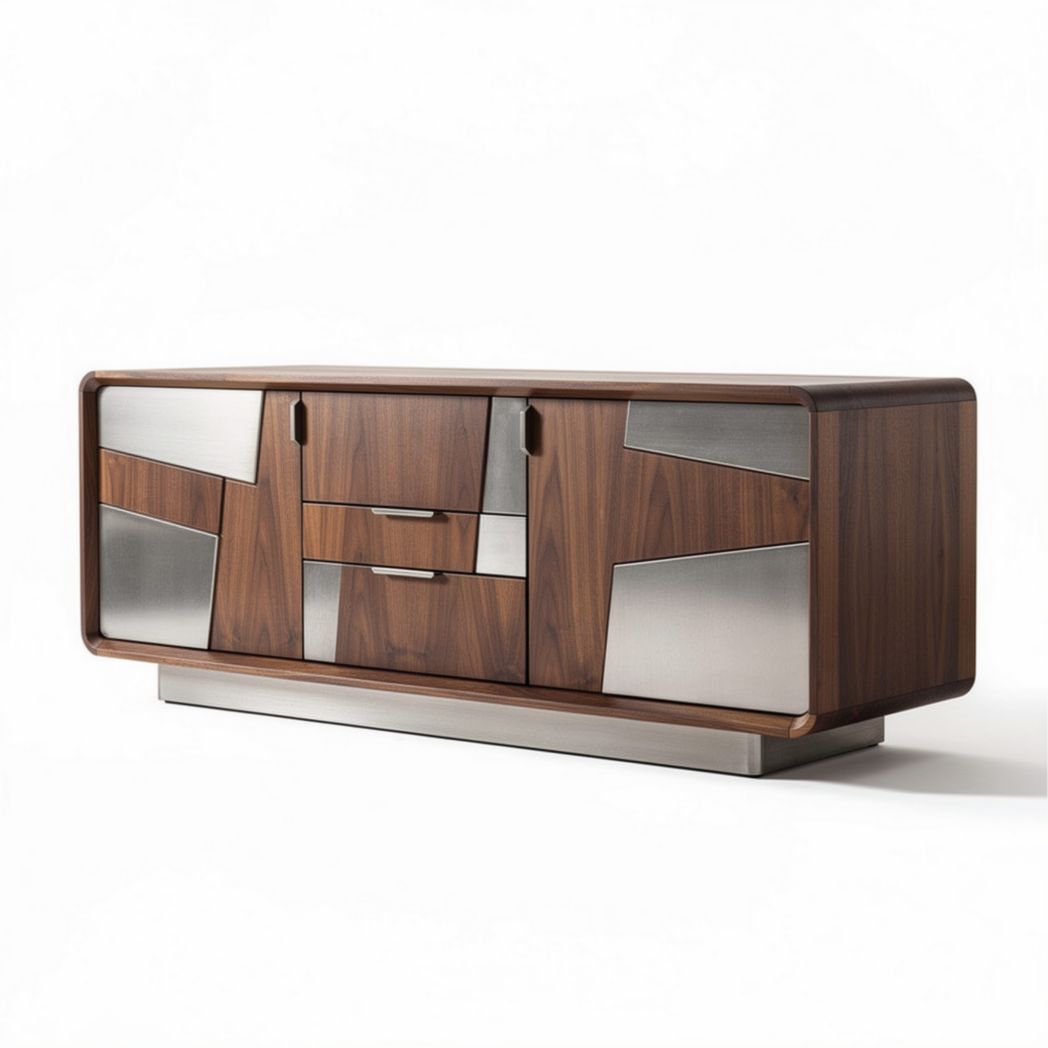 Houten dressoir met metalen elementen en opbergruimte 150 x 45 x 75cm