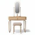 Make-up tafel met ronde spiegel van hout en metaal 100 x 50 x 75cm