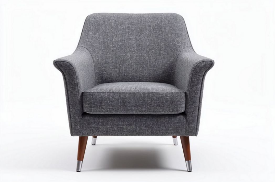 Grijze fauteuil van stof met houten poten 70 x 80 x 80cm