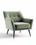 Groene stoffen fauteuil met zwarte poten en afmetingen 75 x 75 x 85cm